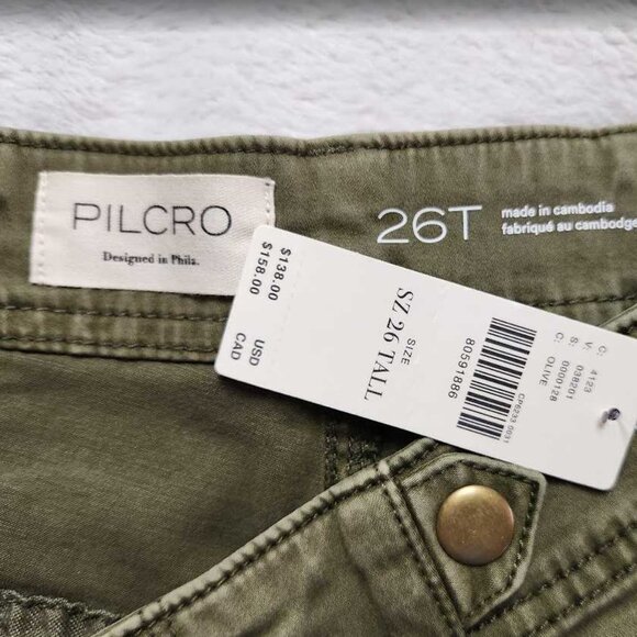 New 26 Tall Anthropologie Pilcro low-rise Utility Demilune Pants in Olive 26T - Picture 7 of 11